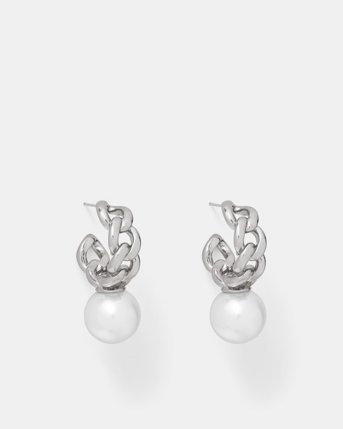 Galaxy Pearl Hoop Earrings - Silver