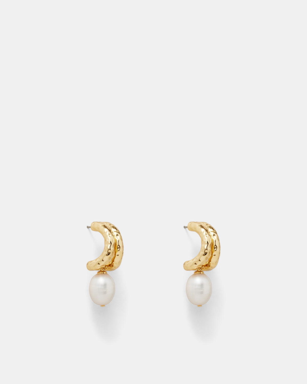 Reflective Pearl Hoop Earrings - Gold