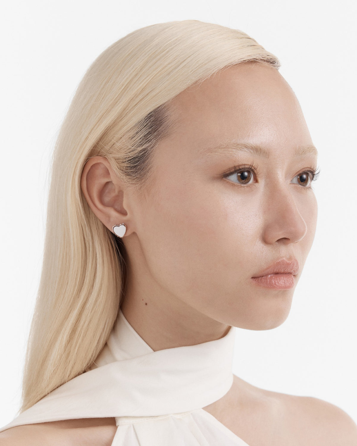 Lover Heart Stud Earrings - White
