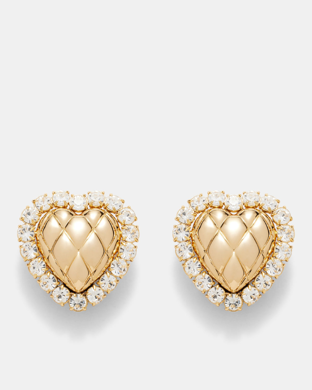 Paris Oversized Quilted Heart Clip On Earrings - Vintage Gold
