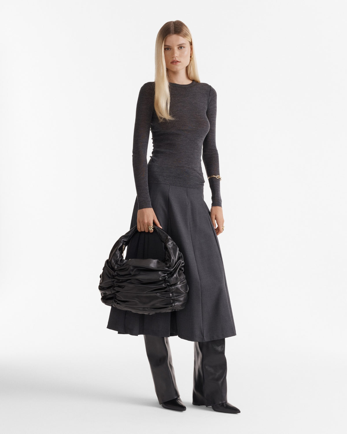 Solace Large Leather Crescent Bag - Black Brushed LG