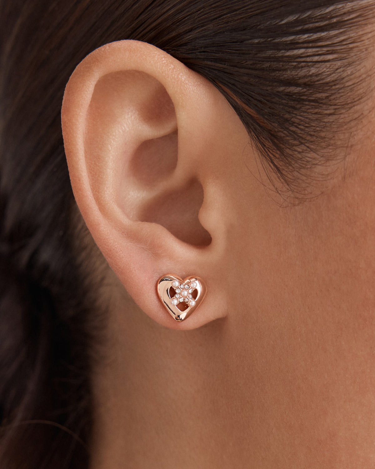 Classic Heart Stud Earrings - Rose Gold