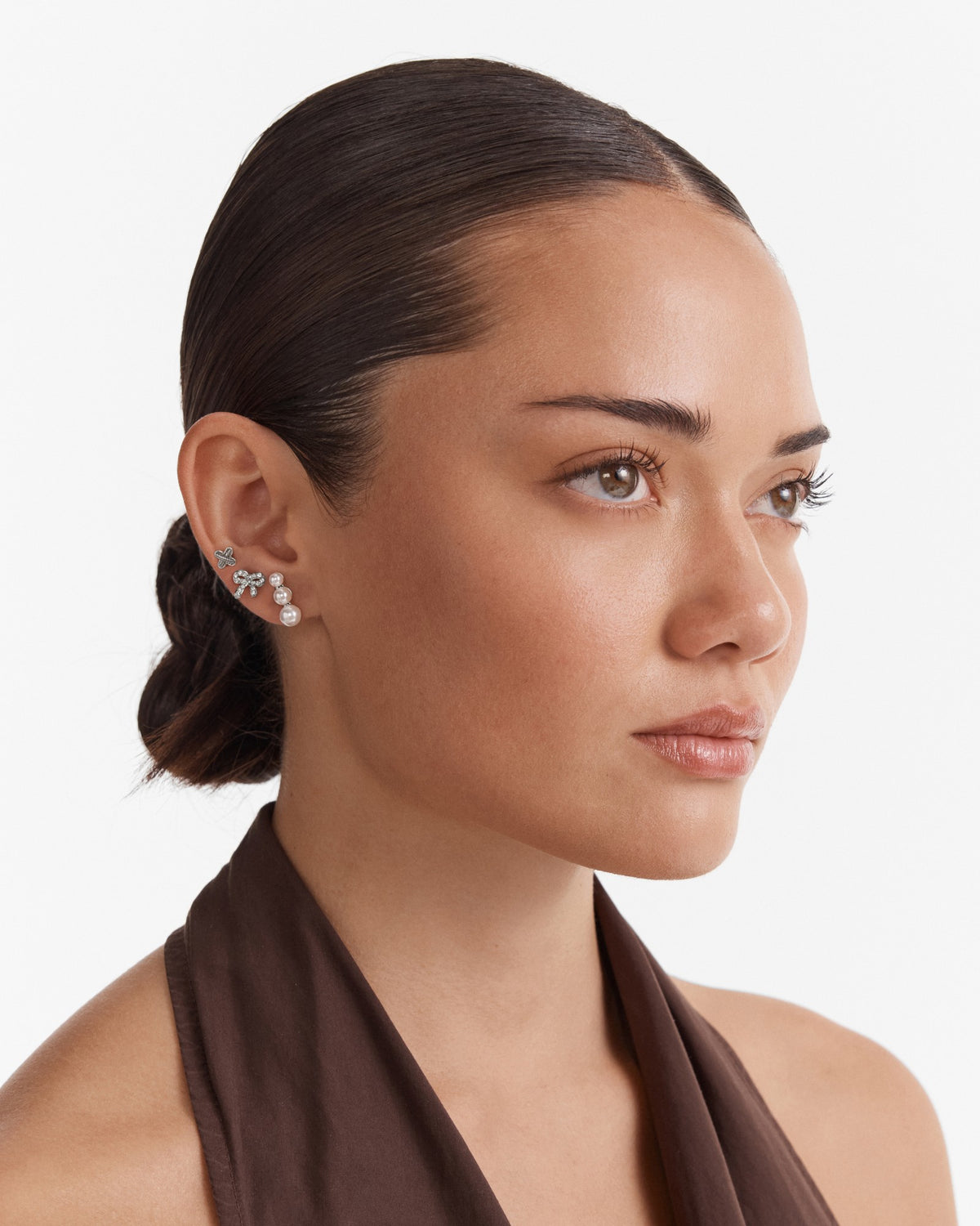 Bow Stud Earrings Set - Silver