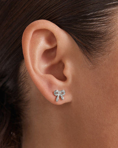 Bow Stud Earrings Set - Silver