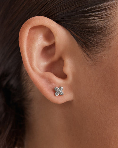 Bow Stud Earrings Set - Silver