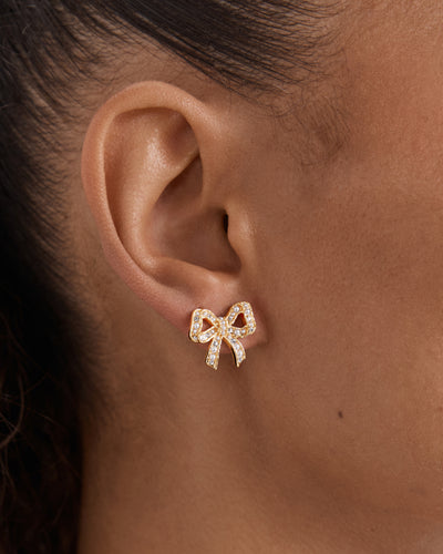 Tie A Bow Stud Earrings - Gold