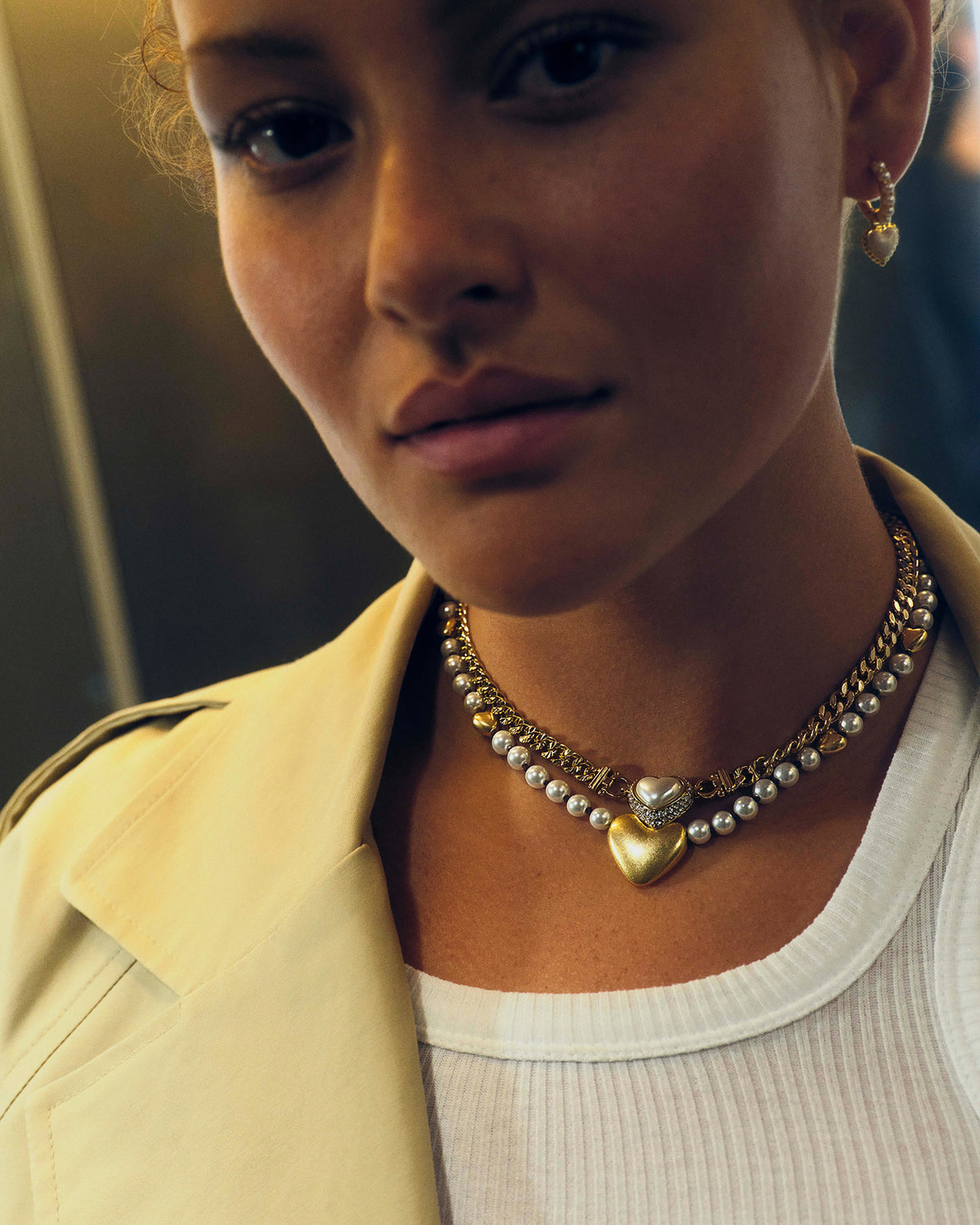Upbeat Heart Necklace - Pearl